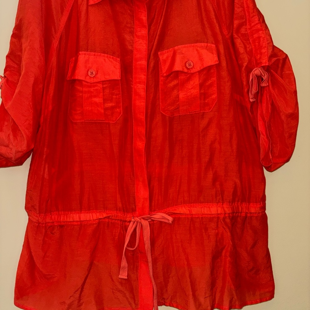 Jones New York Vibrant Orange Button Front Tie Waist Blouse Size 2X - Picture 3 of 8